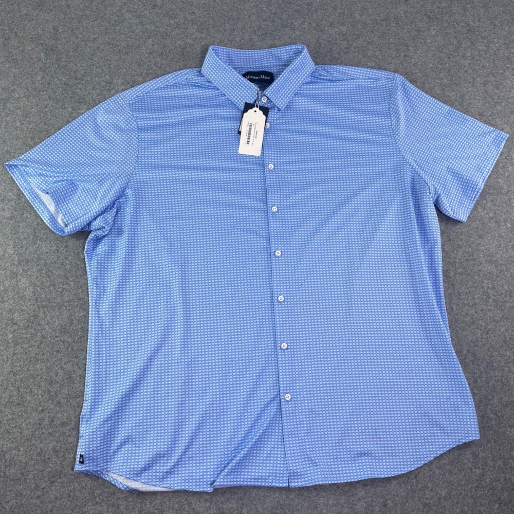 Mizzen+Main Halyard SS Dress Shirt Stallworth Blue White Micro Print XXL Classic
